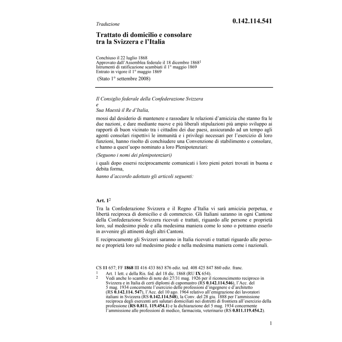 Tratt. di domicilio CH/I