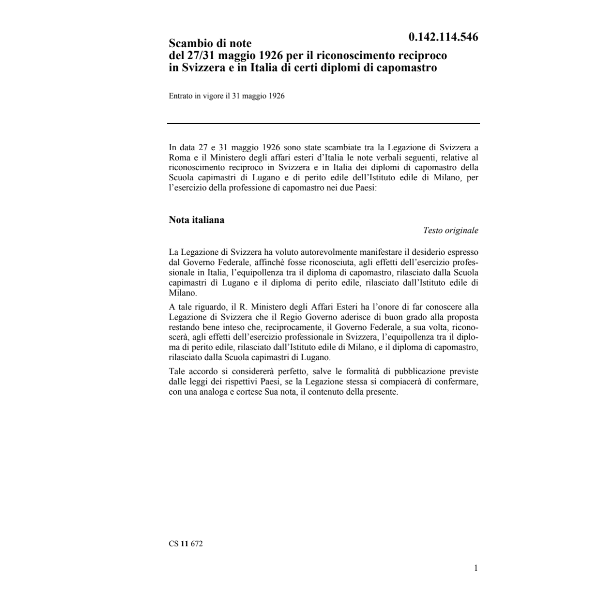 Note CH/I riconoscimento di diplomi