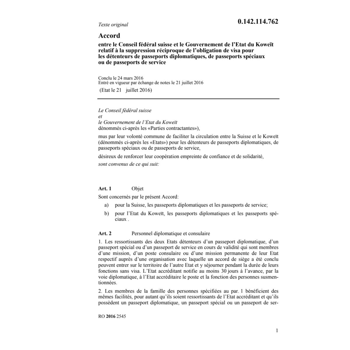 Acc. 24.3.16 CH-KWT suppr. visa dipl.