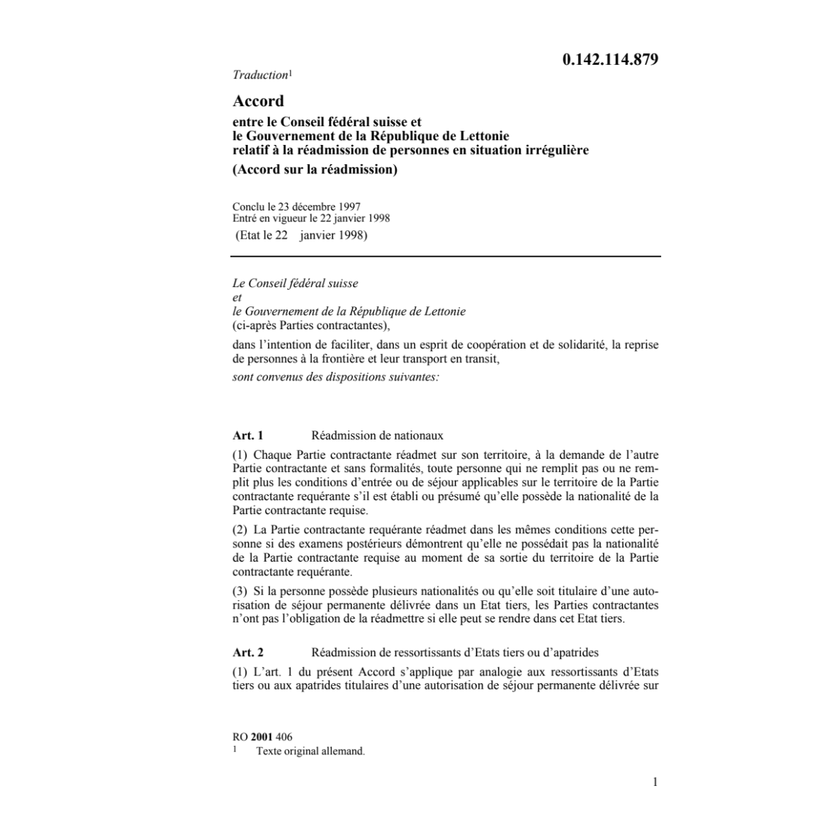Accord sur la réadmission de Lettonie