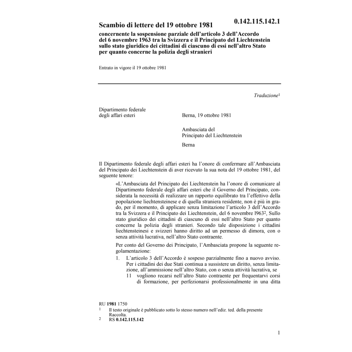 Lettere CH/FL stato giuridico cittadini