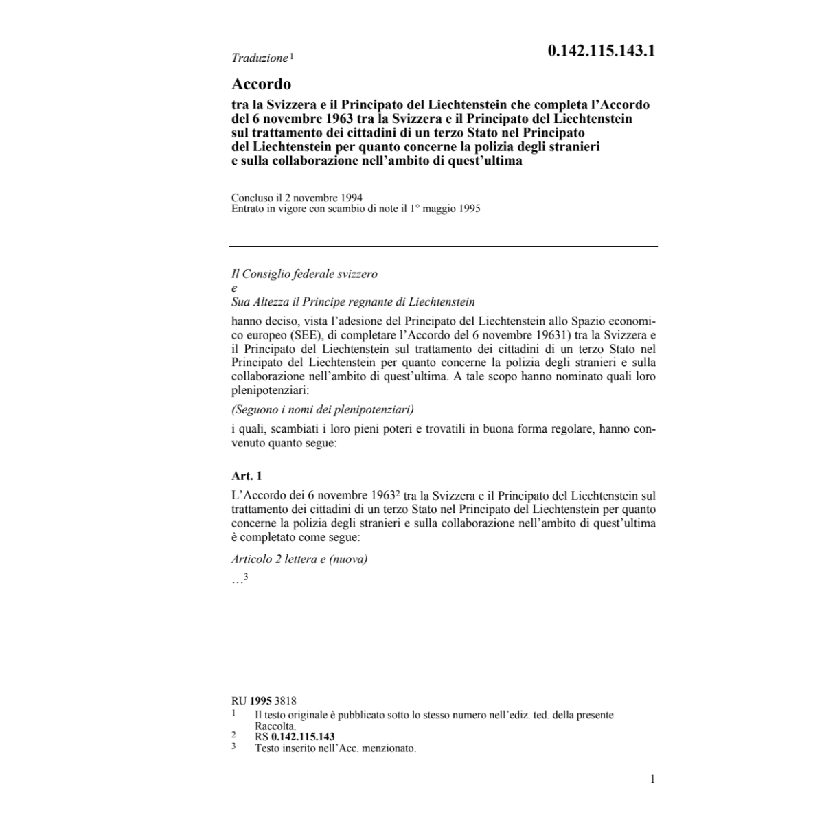 Acc. CH/FL trattamento dei cittadini