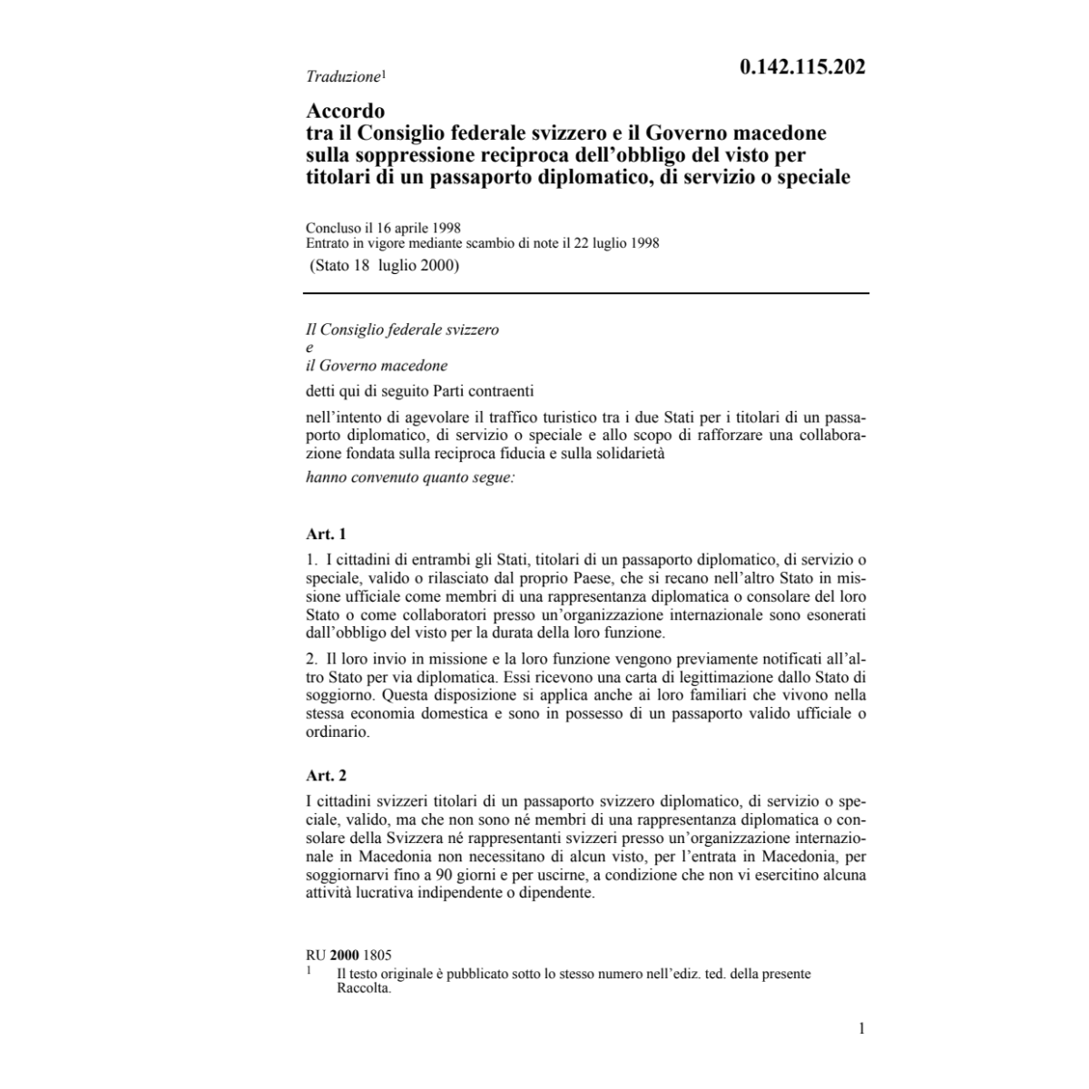 Acc. soppressione obbligo del visto