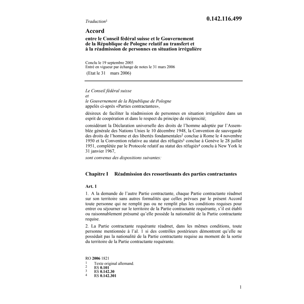 ACC CH-Pologne réadmission irrégulière