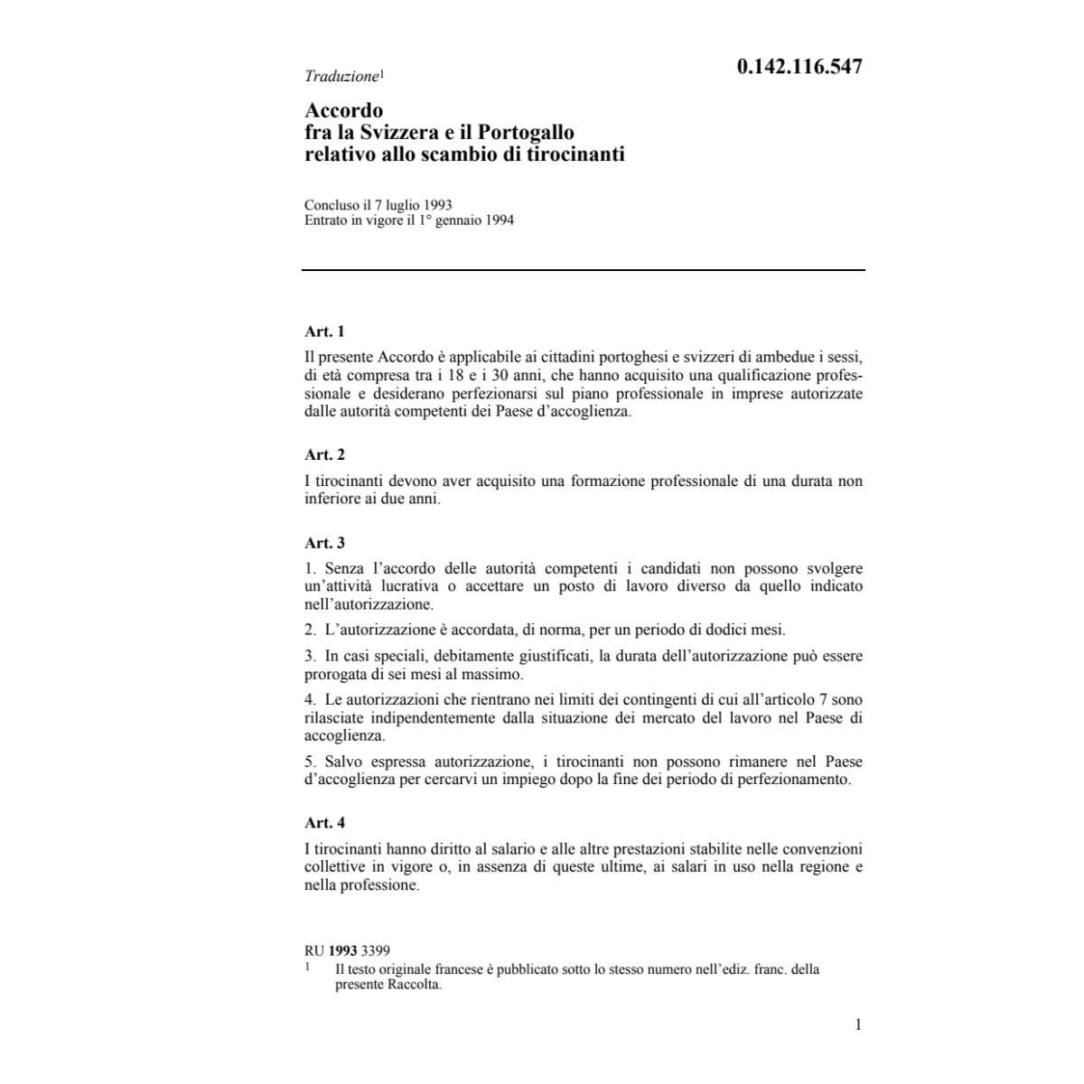 Acc. CH/P scambio di tirocinanti