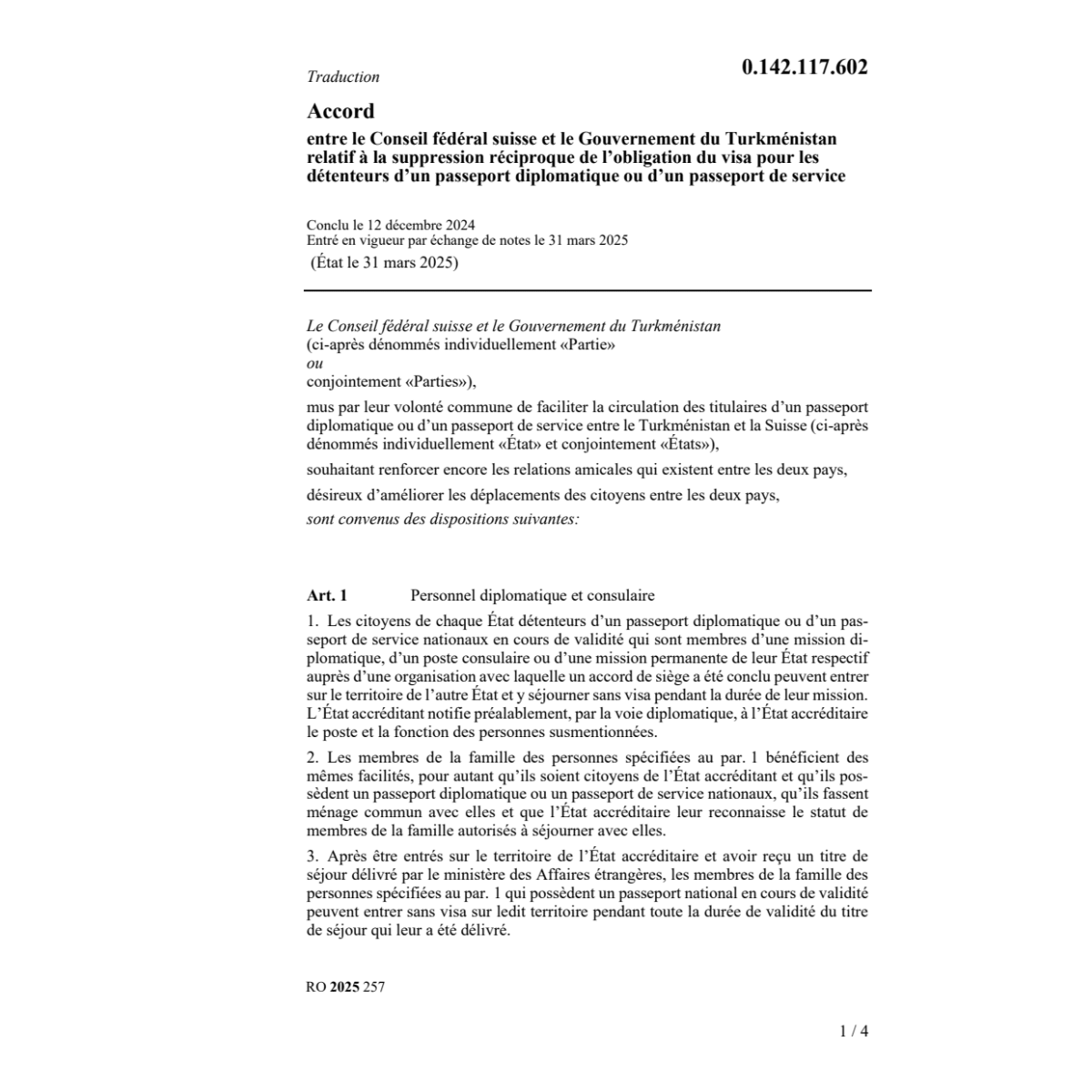 Ac. Turkménistan visa diplomatique