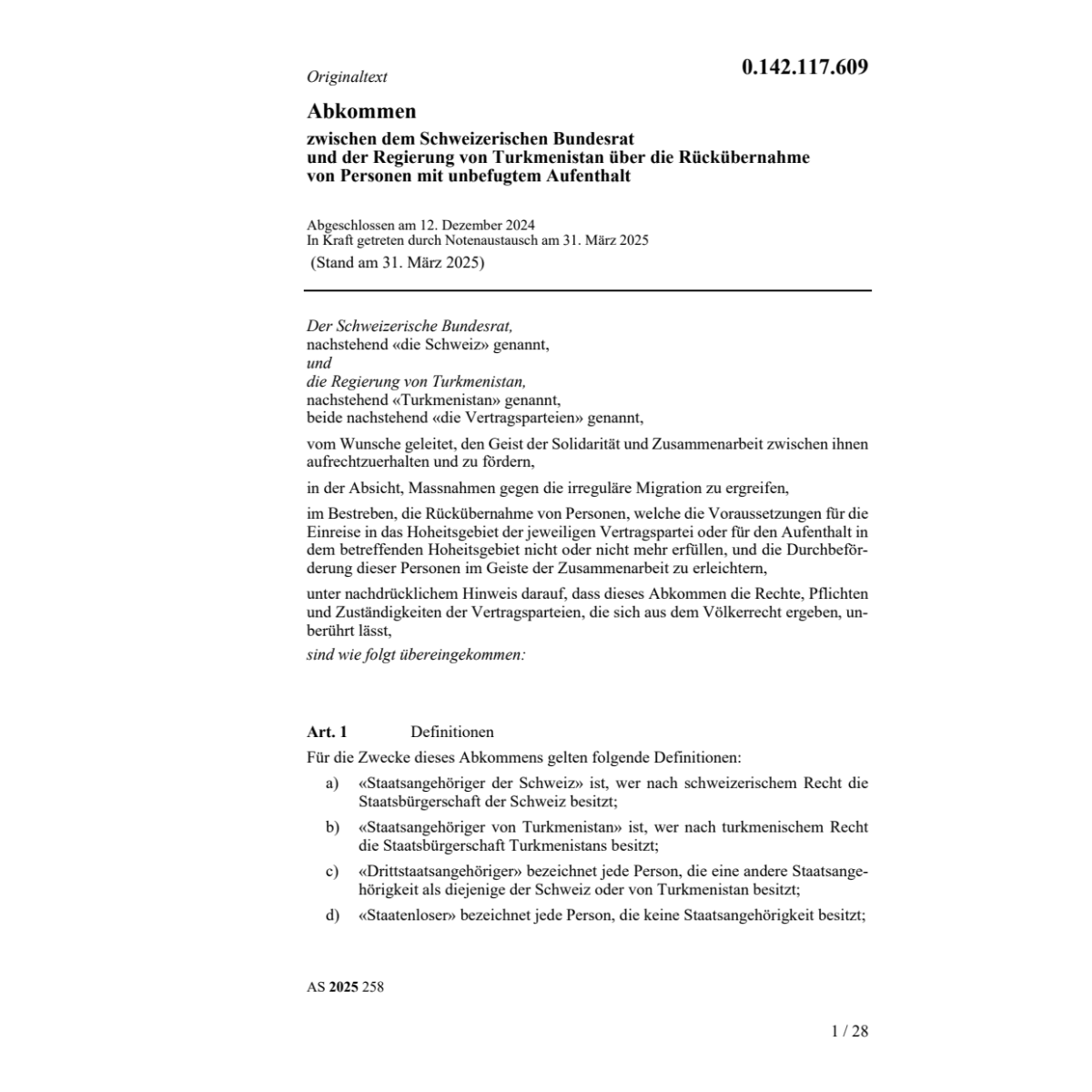 Abk. Turkmenistan Rückübernahme Personen