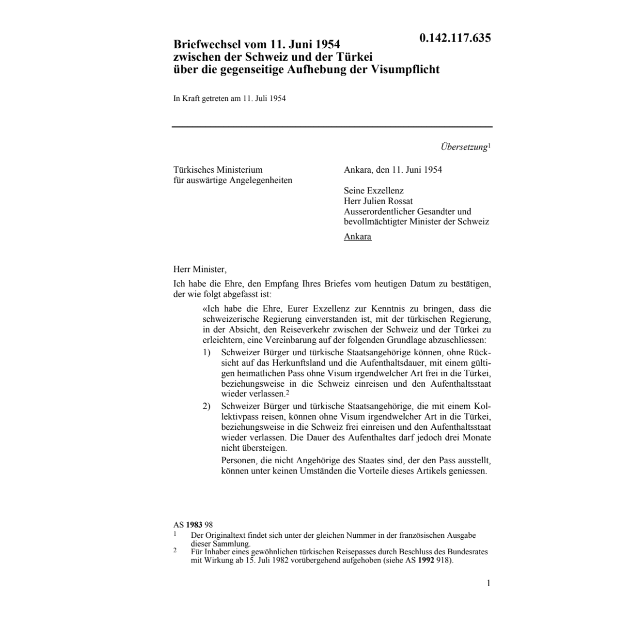 Briefwechsel, Visumpflicht, Türkeit