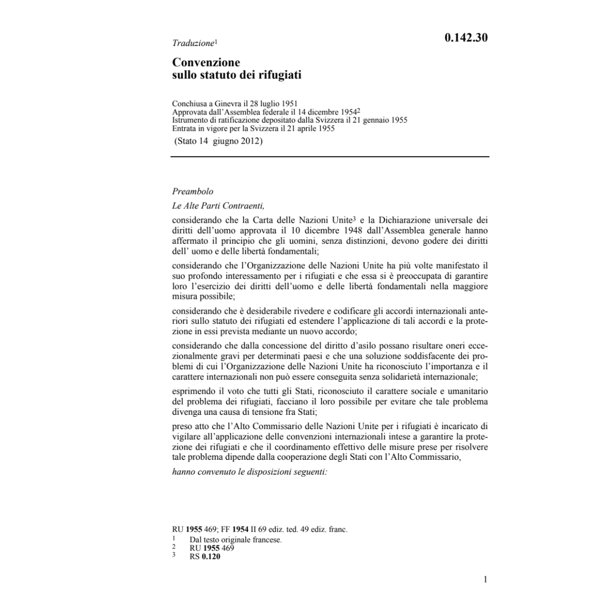 Conv. statuto dei rifugiati