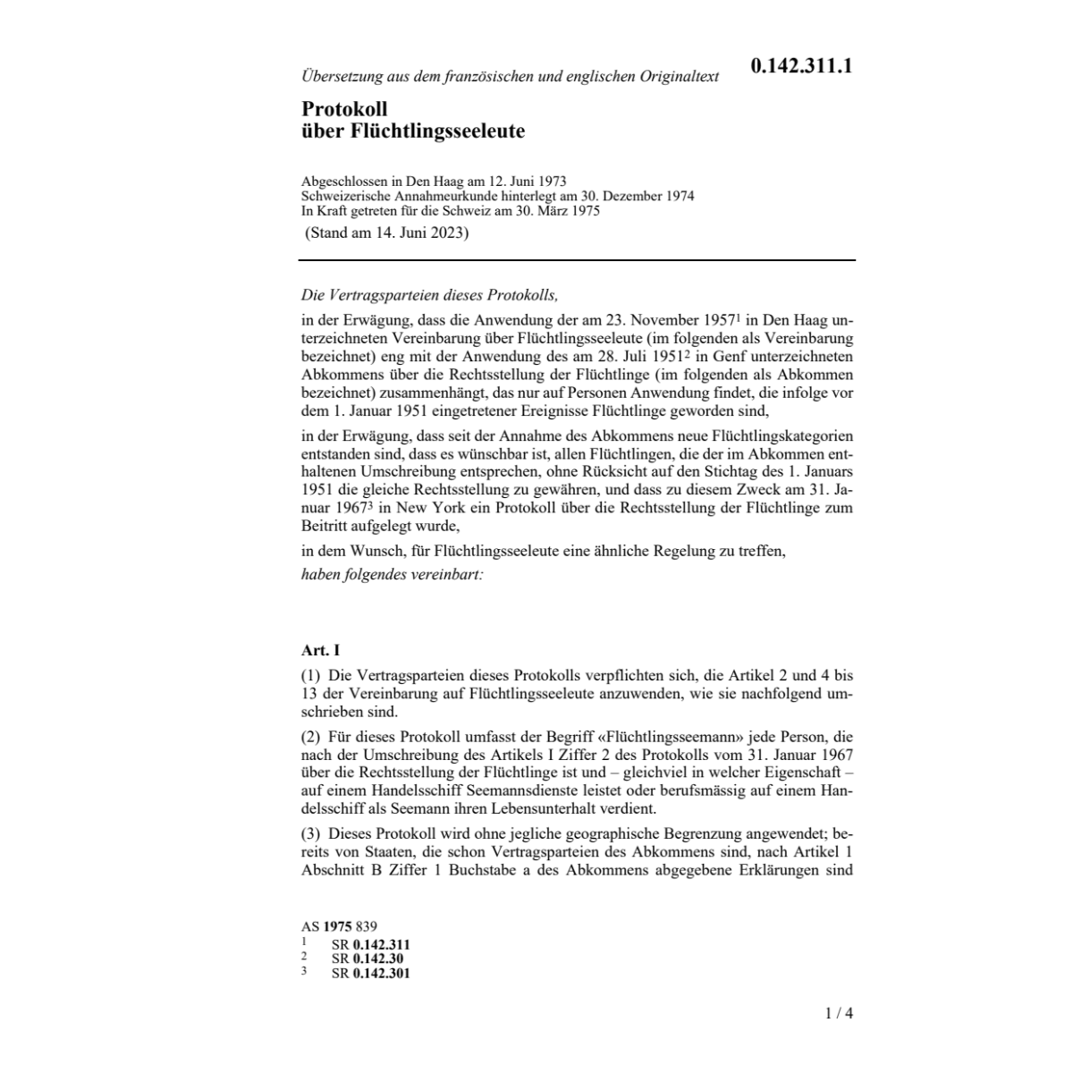 Protokoll, über Flüchtlingsseeleute