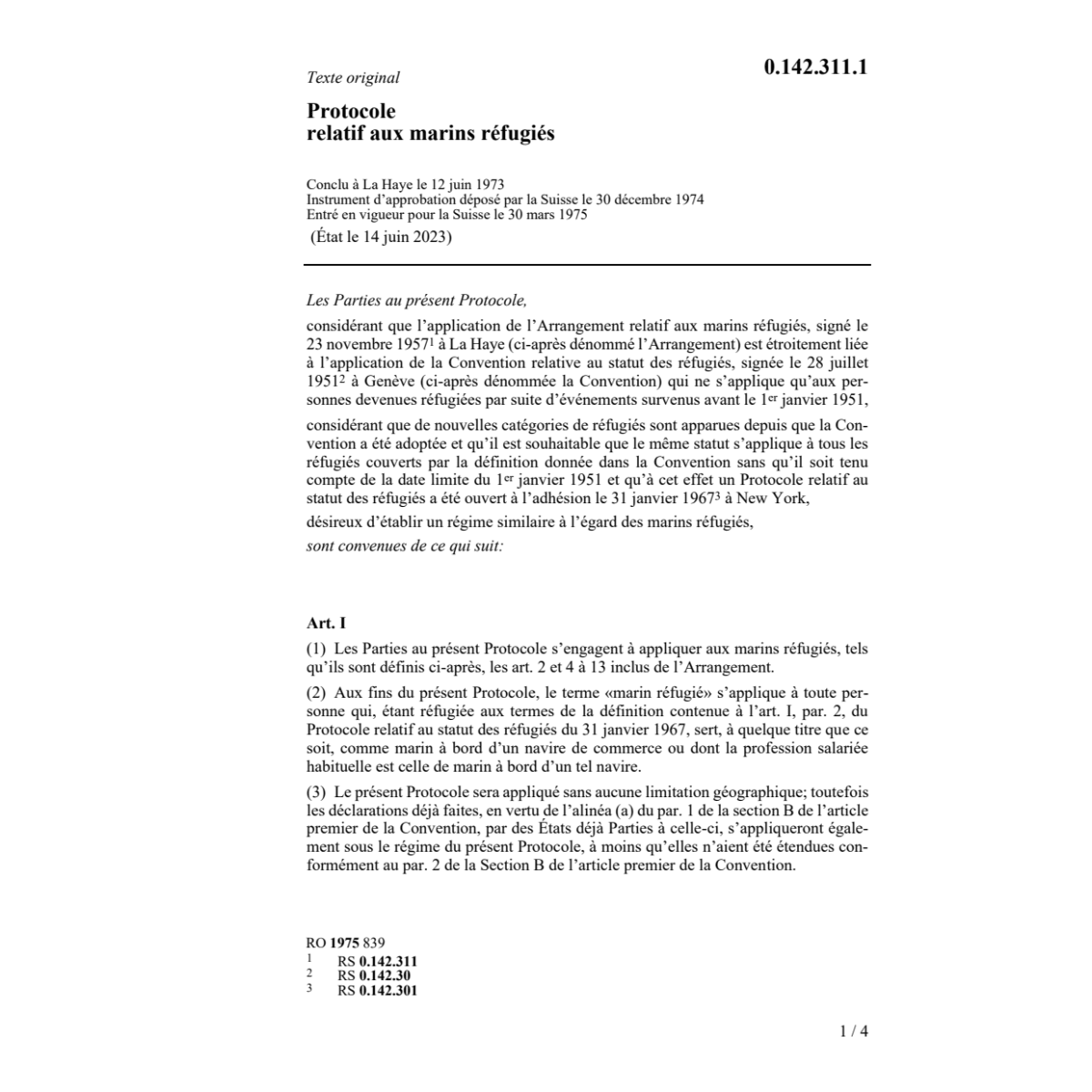 Prot. relatif aux marins réfugiés
