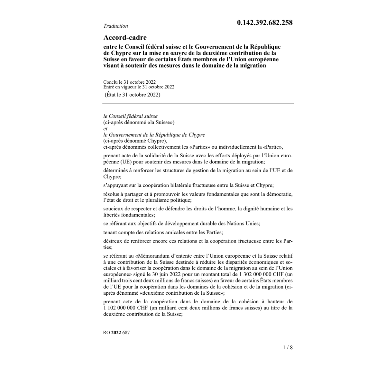 Accord-cadre 31.10.22, CF + Chypre