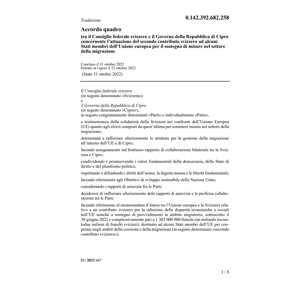 Accordo quadro 31.10.22, CF + Cipro