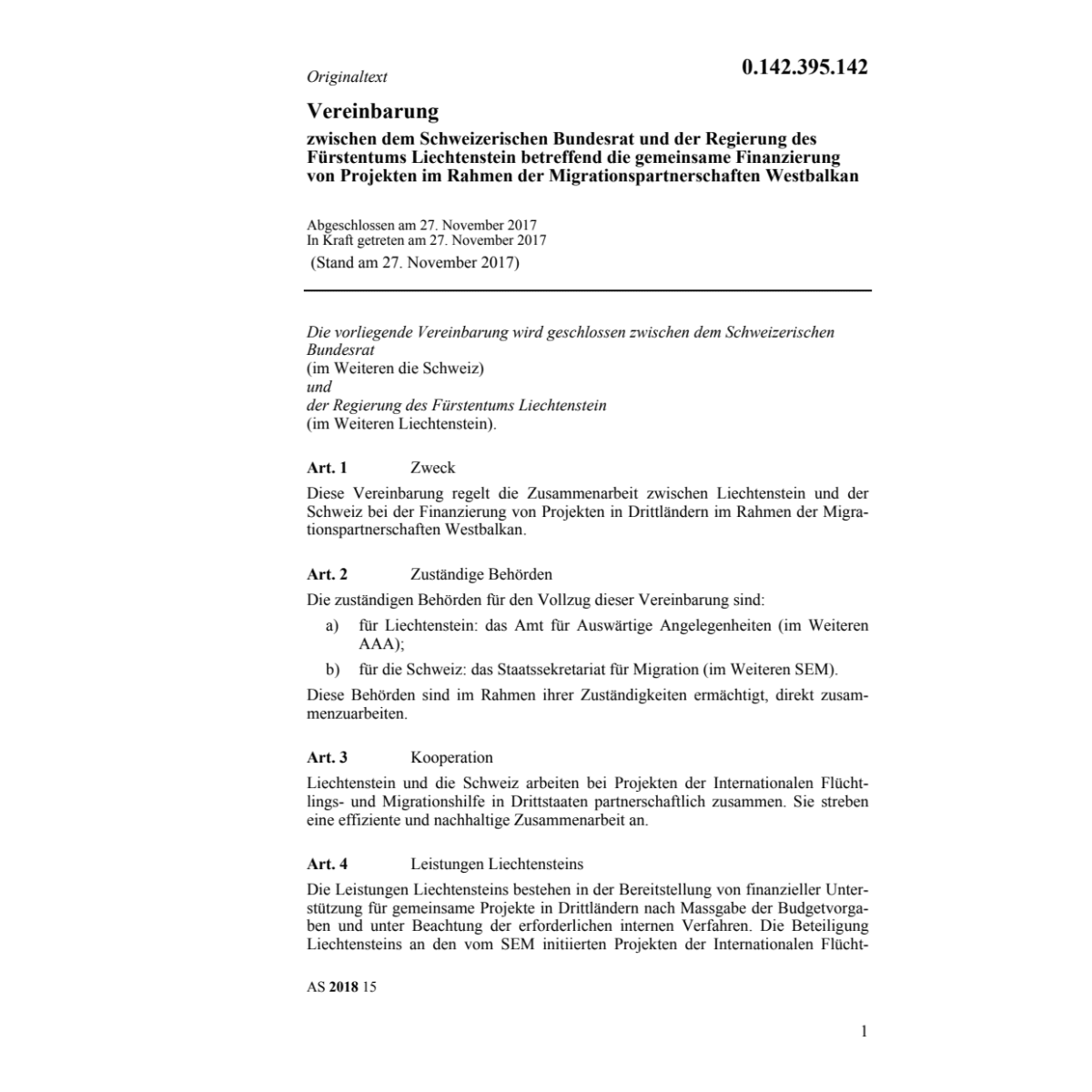 Vereinb. CH-FL Migrationspart.Westbalkan