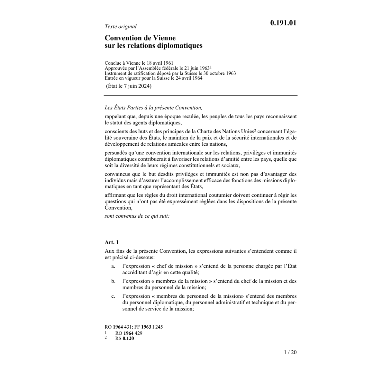 Conv. de Vienne relations diplomatiques