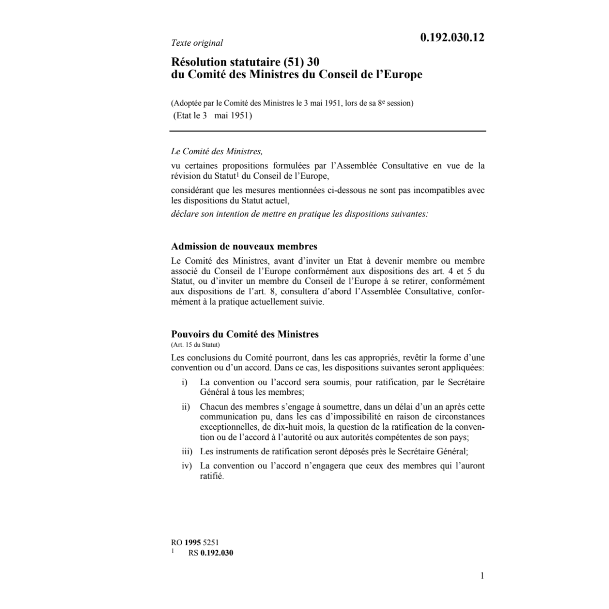 Rés.statut.Comité Ministr. Cons.l'Europe