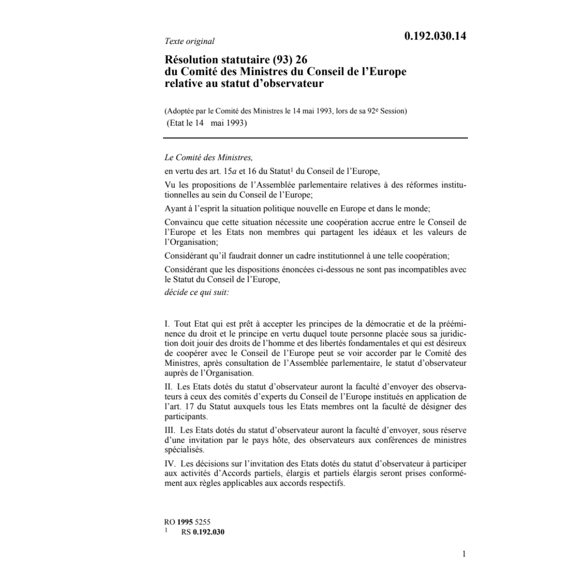 Rés.statut.Comité Minist.Consei.l'Europe