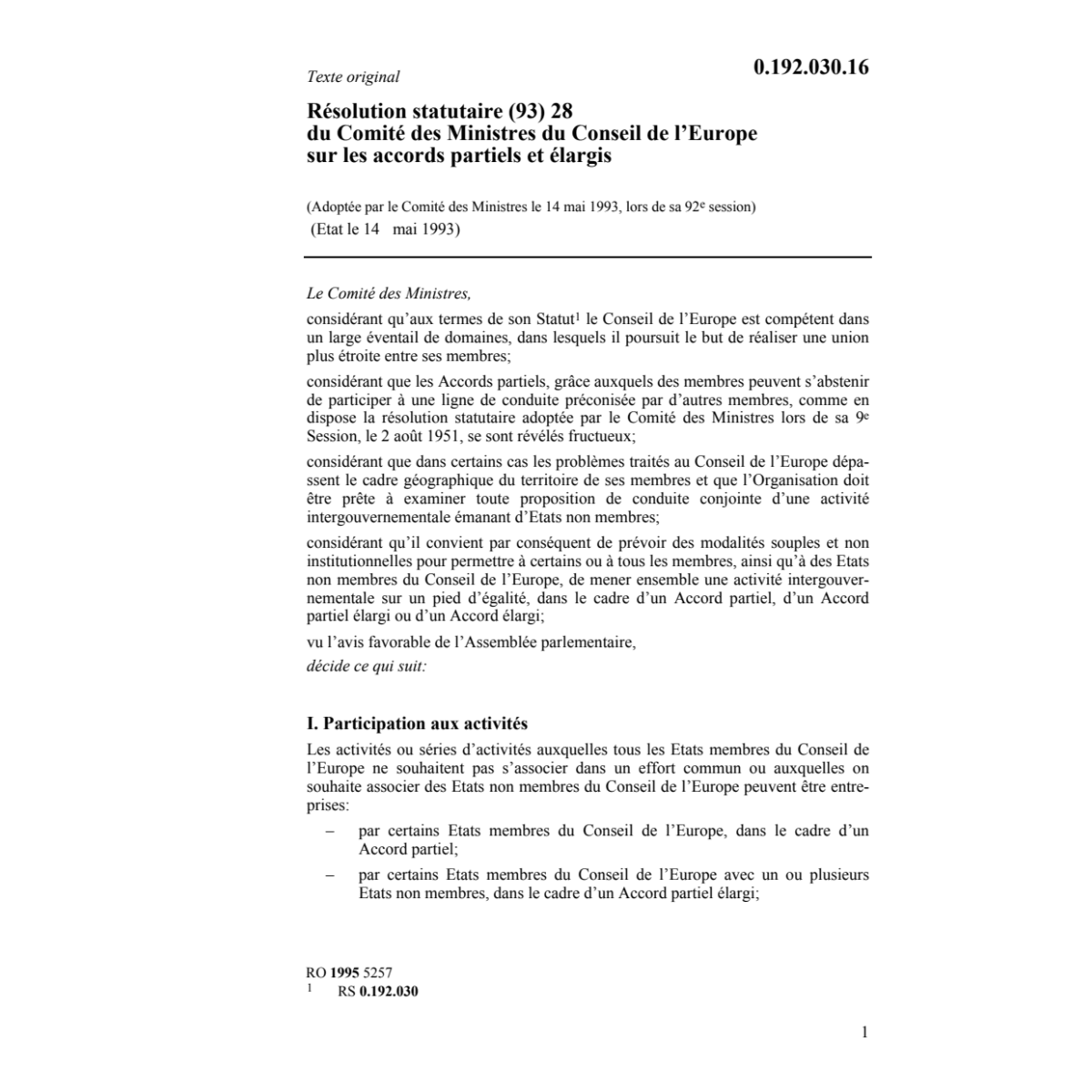 Rés.satut.Comité Ministr.Consei.l'Europe