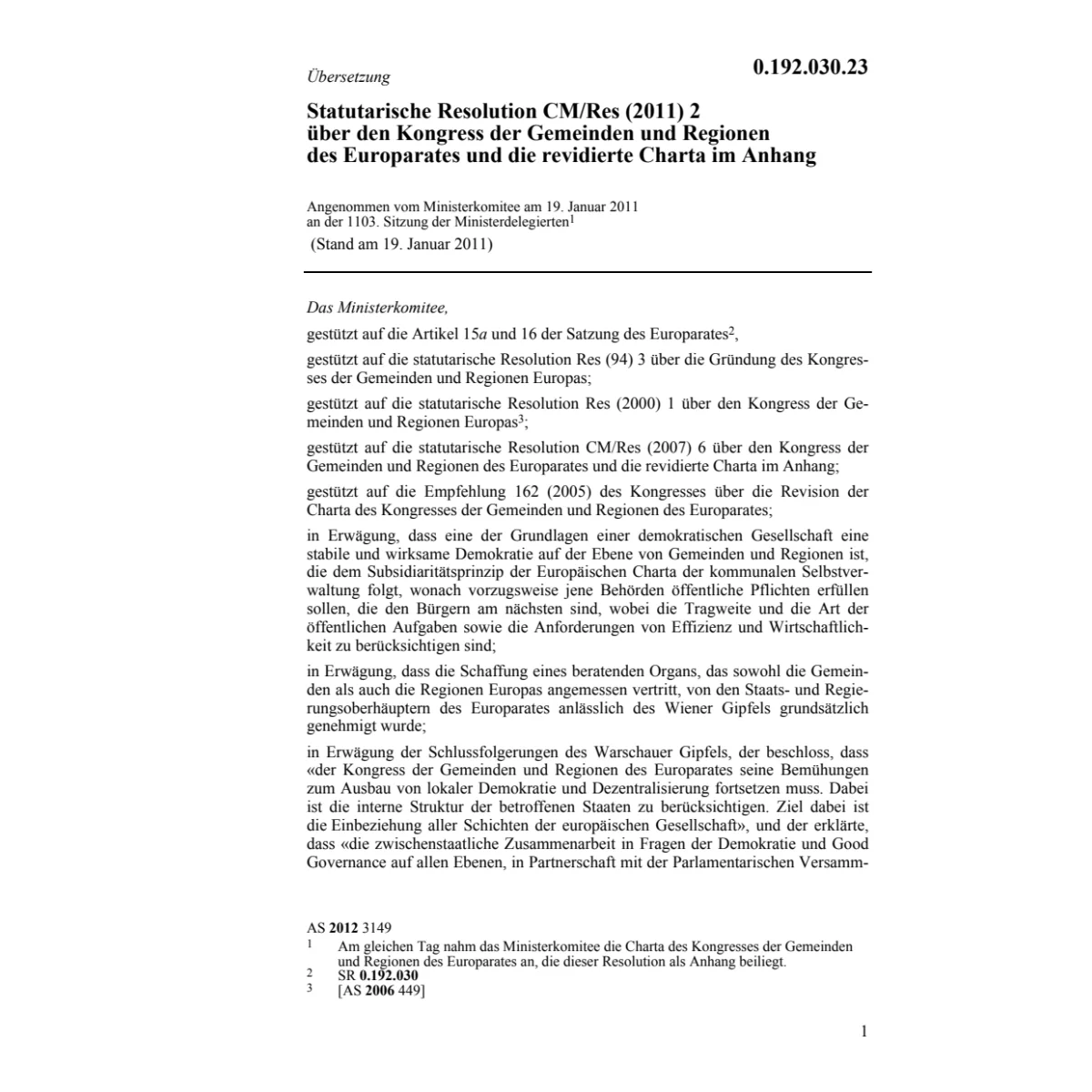 Statutarische Resolution CM/Res (2011) 2