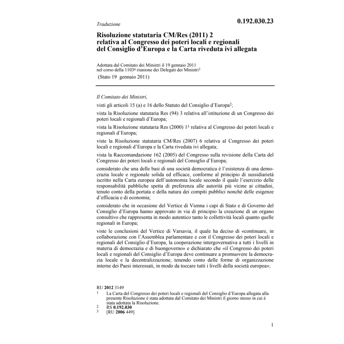 Risoluzione statutaria CM/Res (2011) 2
