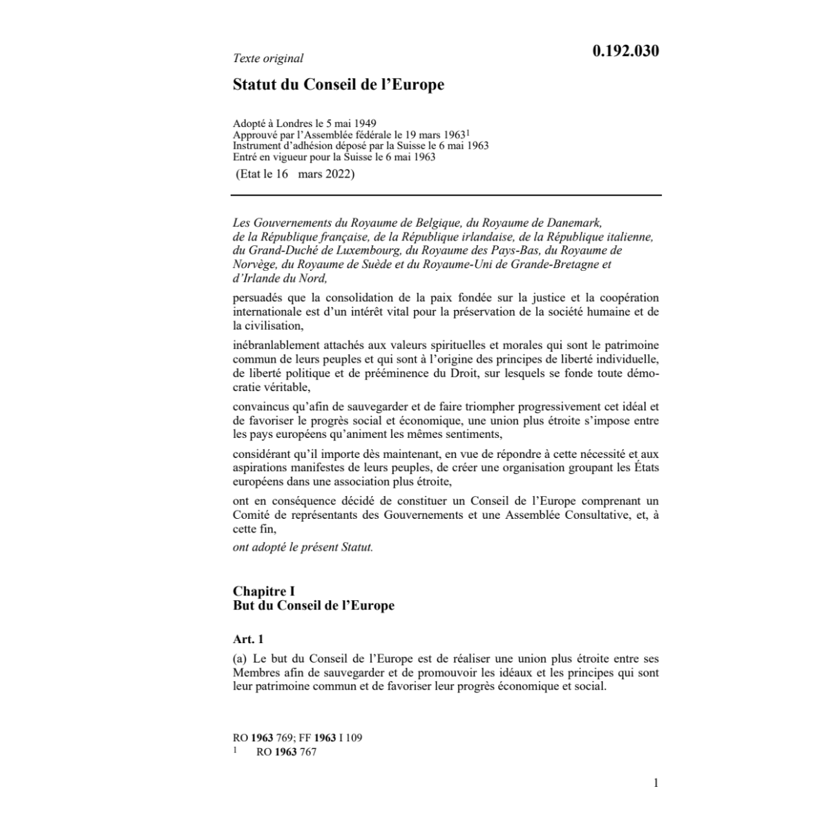 Statut du Conseil de l'Europe