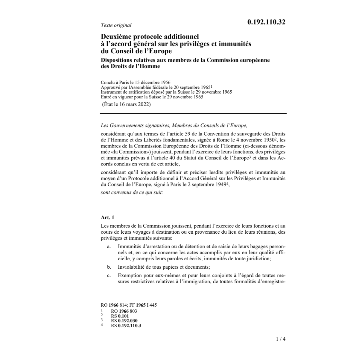 Deuxième prot.immunités conseil l'Europe