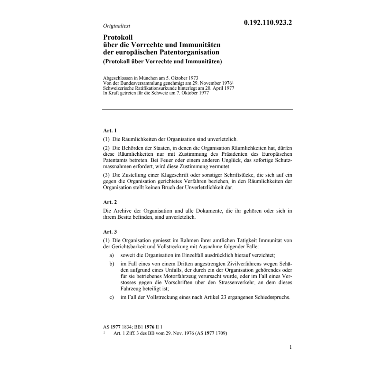 Prot.der europäisch.Patentorganisation