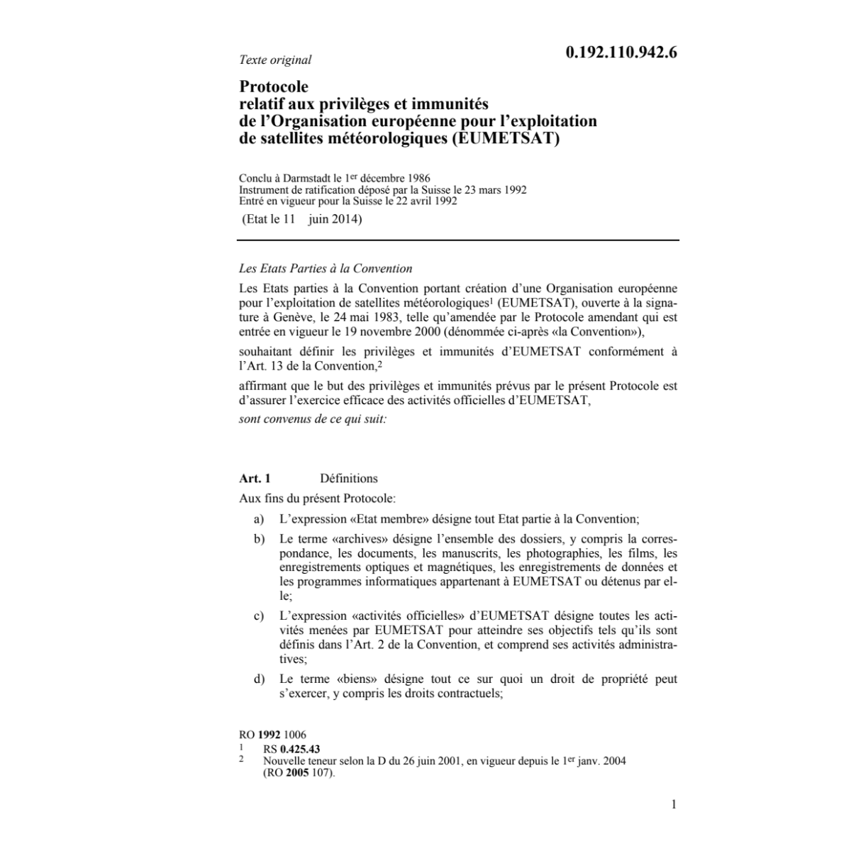 Prot.europ.l'organ.l'expl.satell.météo.