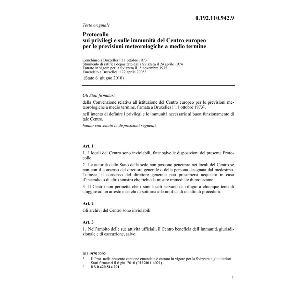 Prot.privil.centro europ.prev.meteorolog