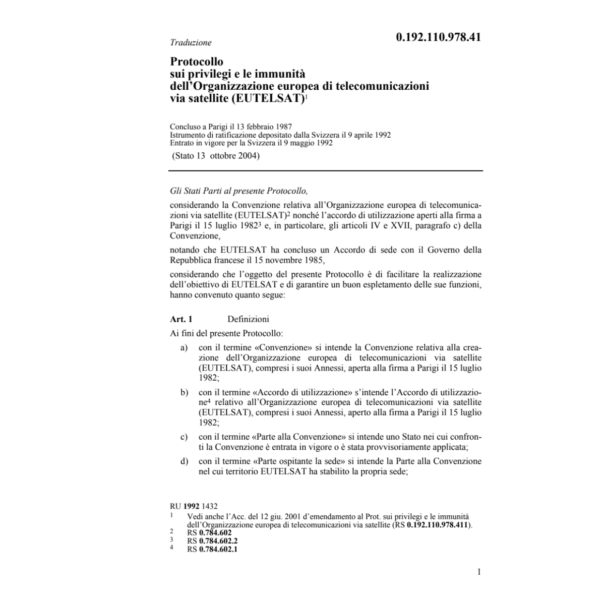 Prot.priv.d.'Oganiz.europ.telecom.satell