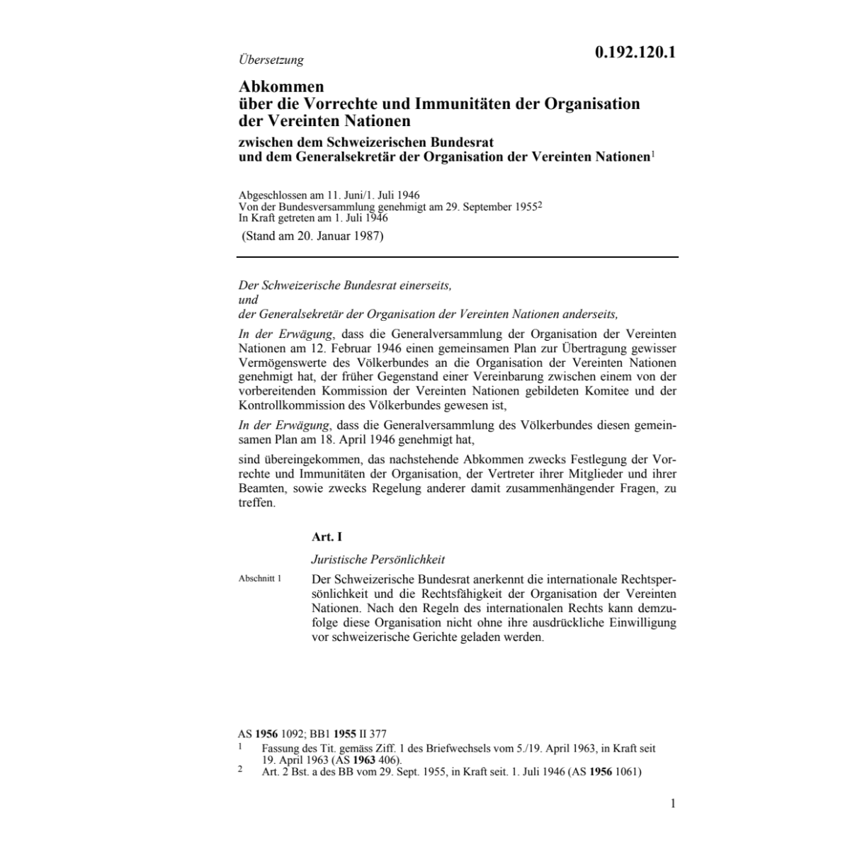 Abk. Schweiz und der Vereinten Nationen