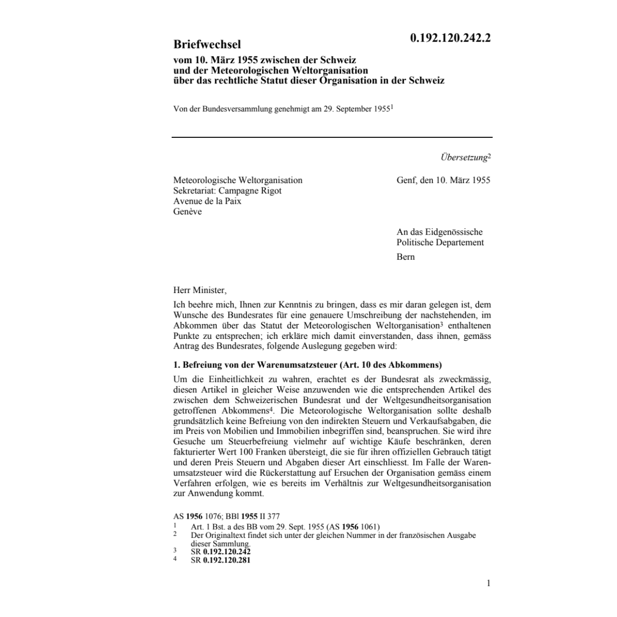 Briefw.z.Schweiz + Meteo.Weltorganisat.