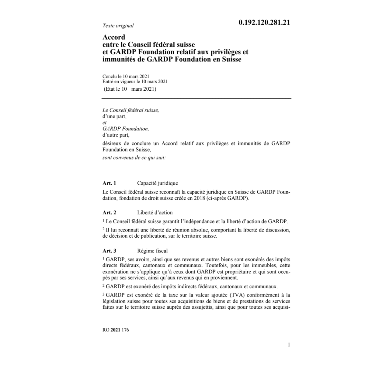 Acc. 10.3.2021 Conseil fed. sui. GARDP F