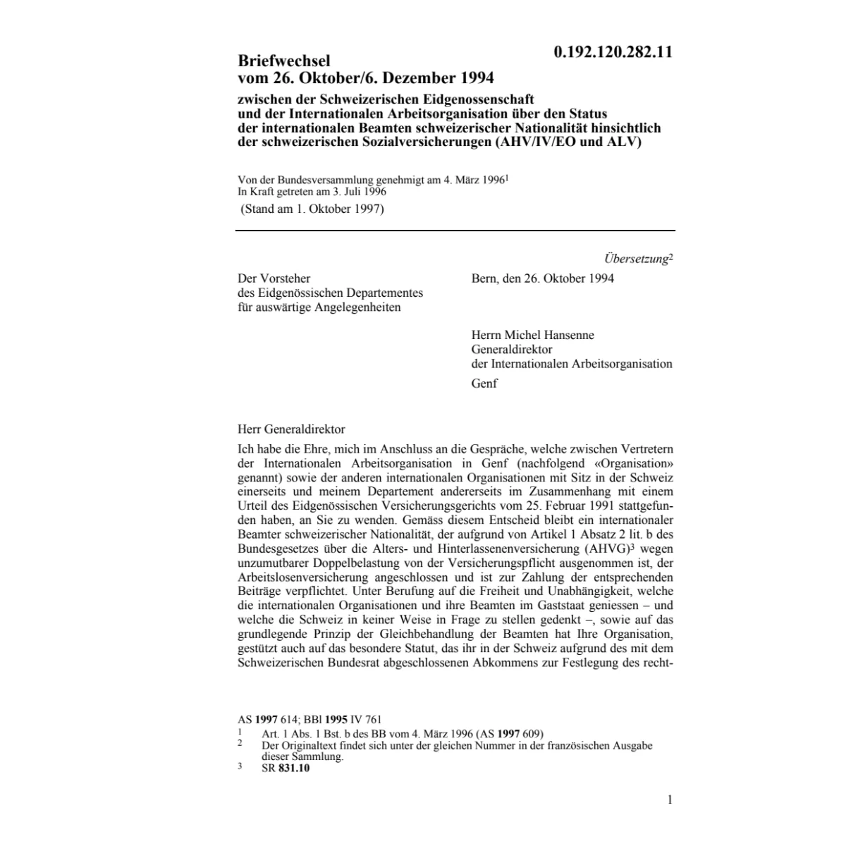 Briefwechsel Intern. Arbeitsorganisation