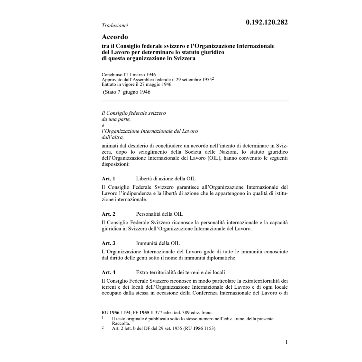 Acc. l'Organizzazione int. del lavoro