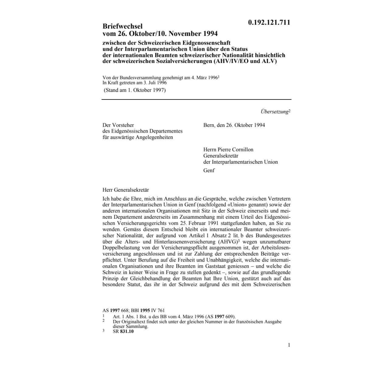 Briefwechsel, Interparlamentar. Union