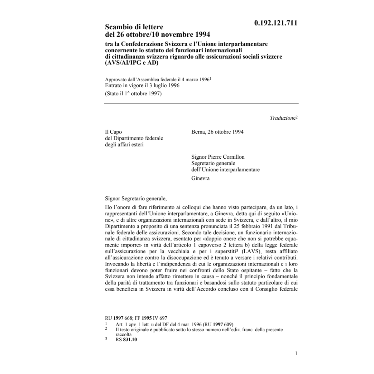 Scambio lettere,Unione interparlamentare