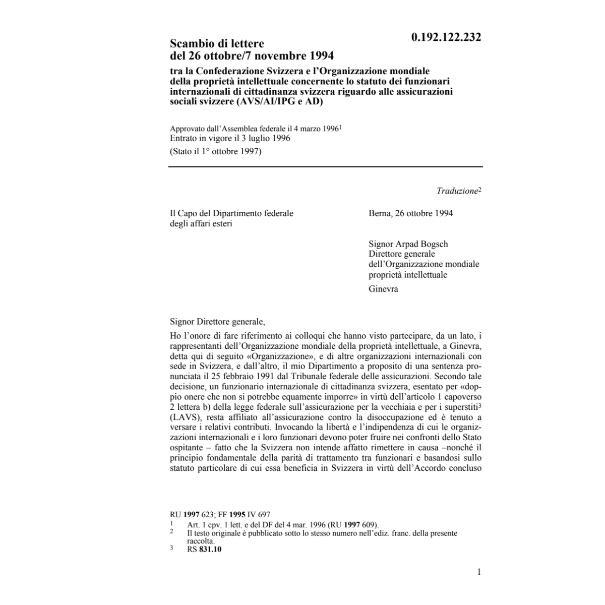 Scambio di lettere, AVS