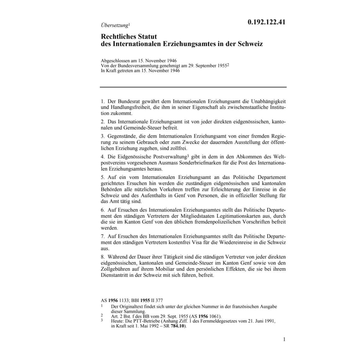 Abk.rechtliche Statut Int.Erziehungsamt