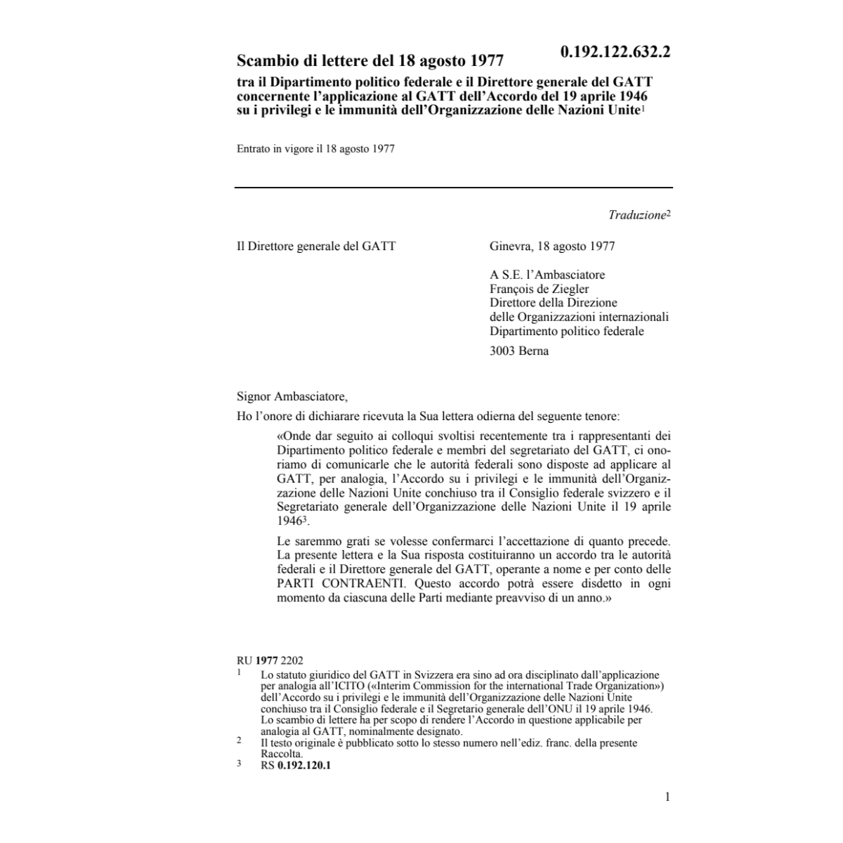 Scamb.lett.Dipart.politico GATT,privileg