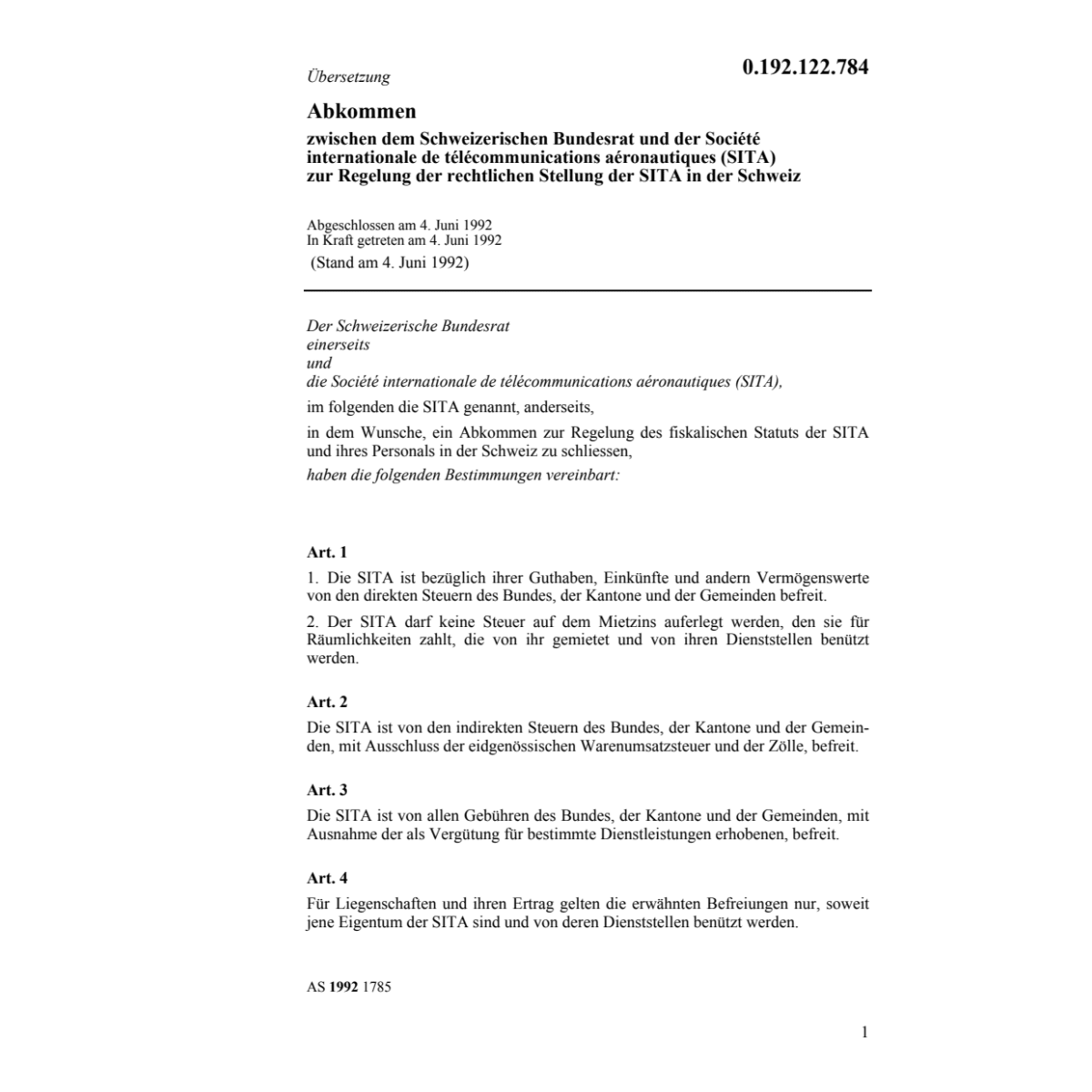 Abk.CH-Société int.télécommmun.(SITA)