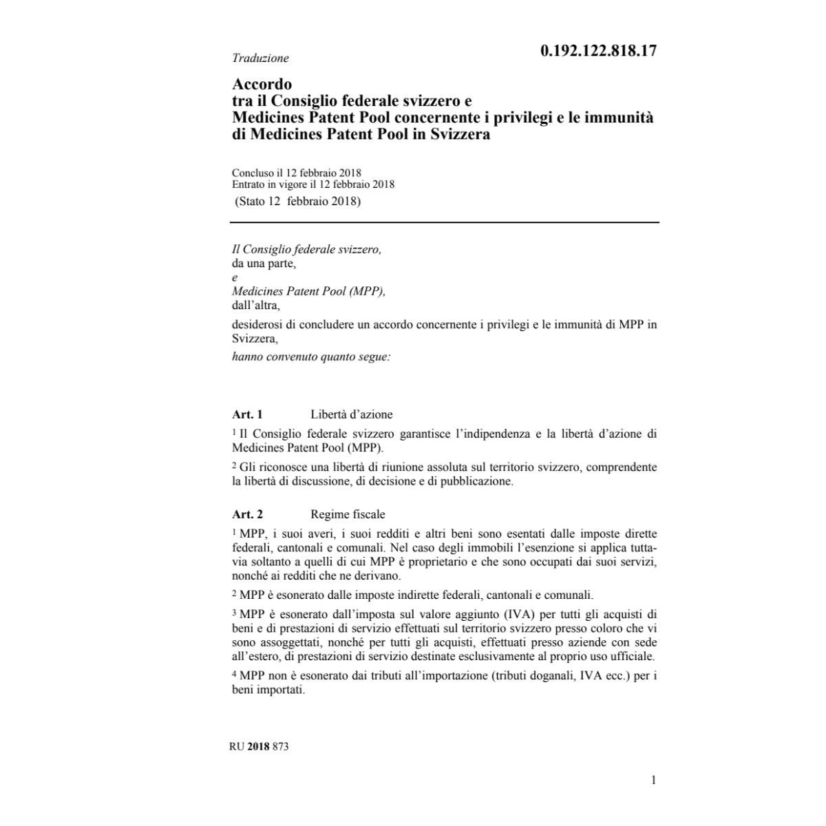 Acc. 12.2.2018 CFS Medicines Patent Pool