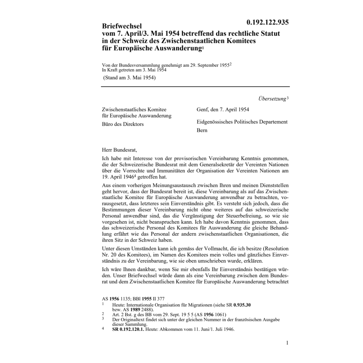 Briefwechsel betr.Europ.Auswanderung