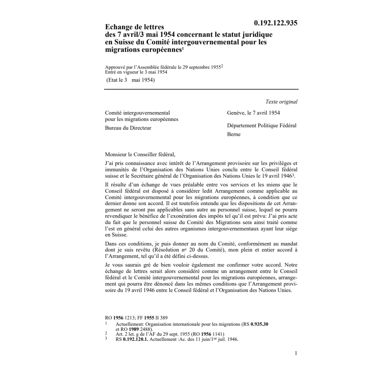Echange de lettres migrations européenne