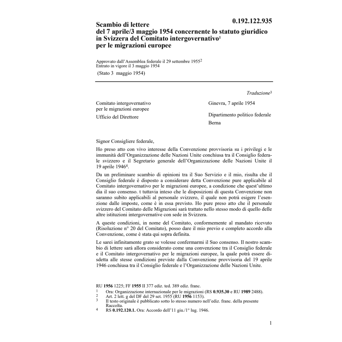 Scambio di lettere migrazioni europee
