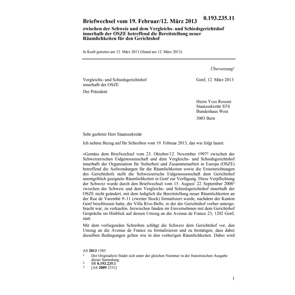 Briefwechsel Räumlichkeiten Mobiliars