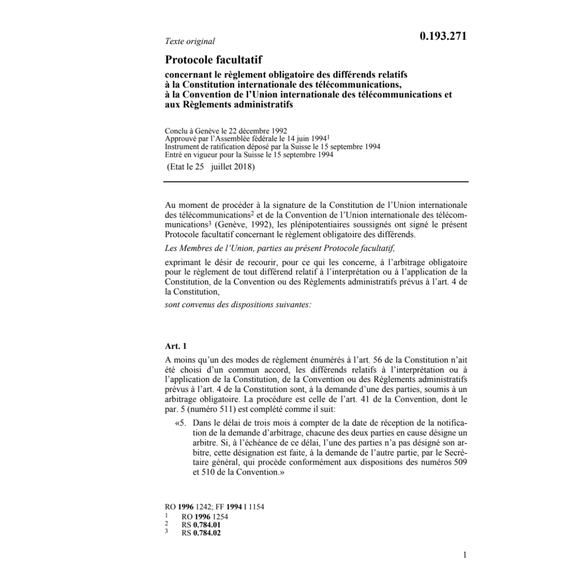 Prot.facul.règlèment obligat.différents