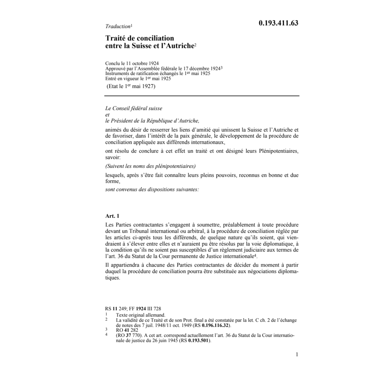 Tr.conciliation entre CH-l'Autriche