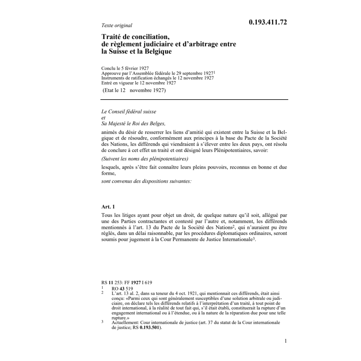 Tr.de conciliation règlem. CH-Belgique