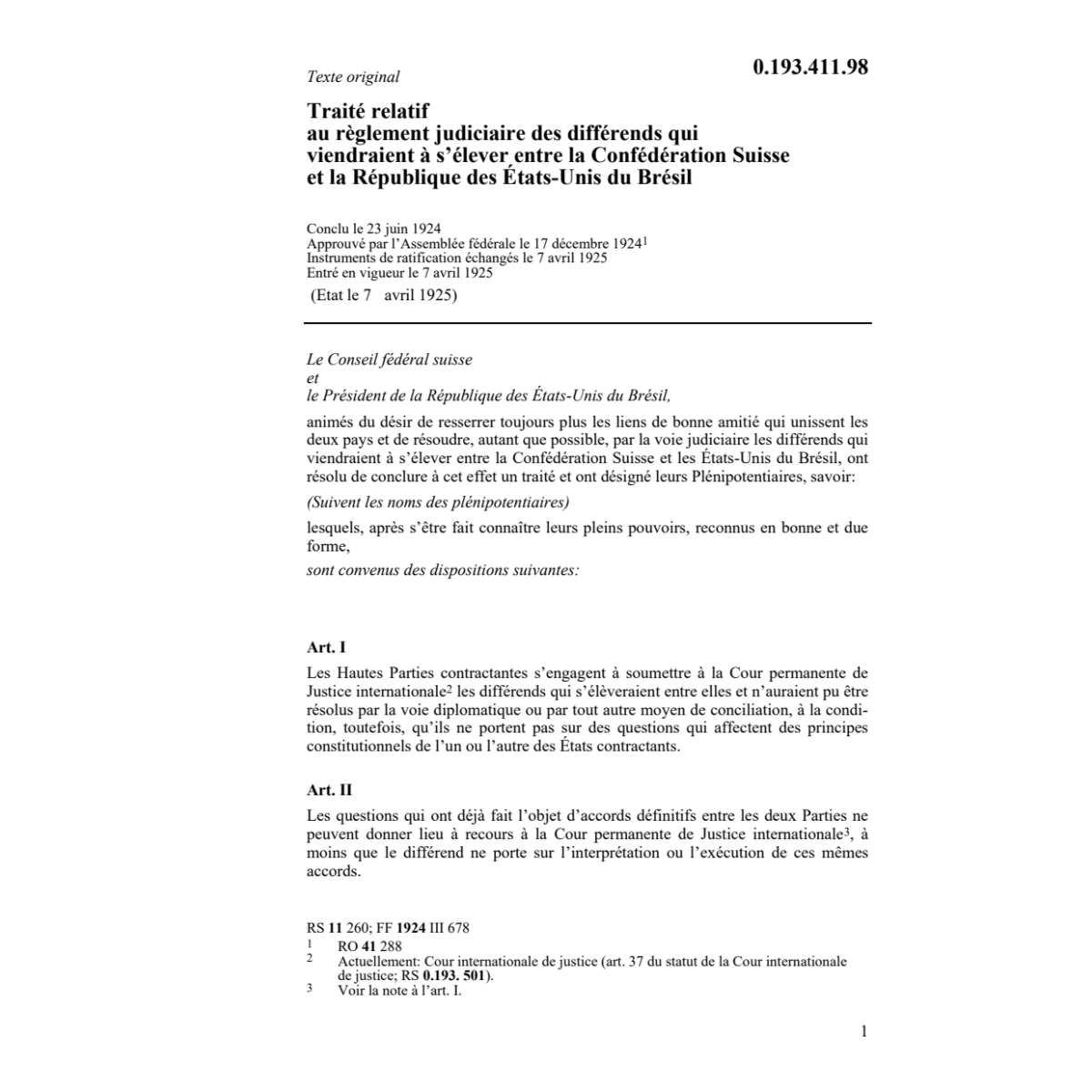 Traité relatif réglem.judicia.CH-Brésil